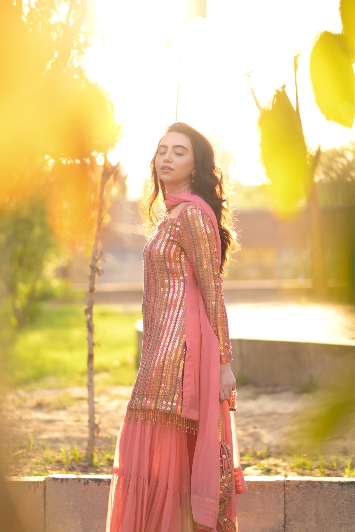 Malikajaan Peach Gharara Set 3pcs