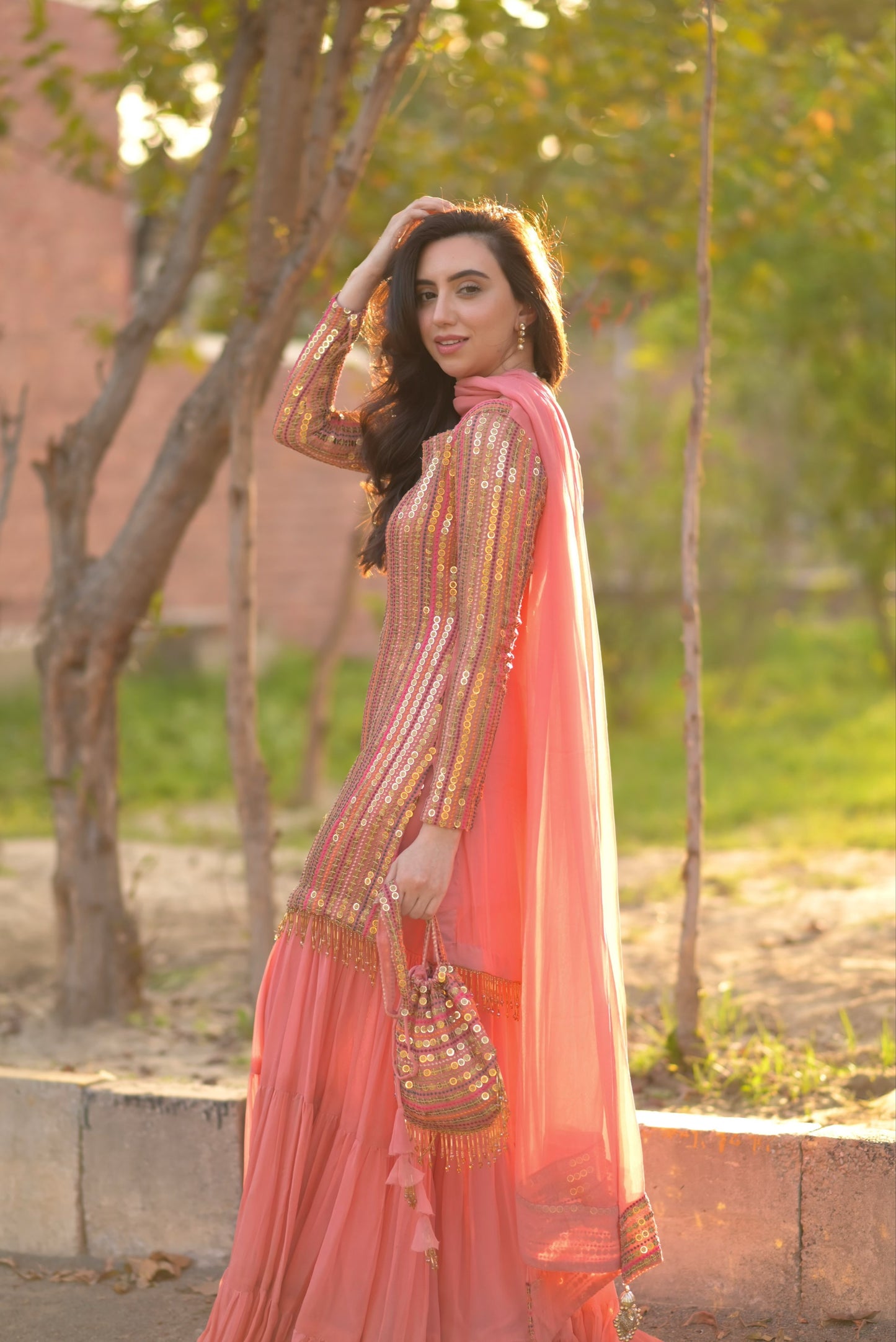 Malikajaan Peach Gharara Set 3pcs