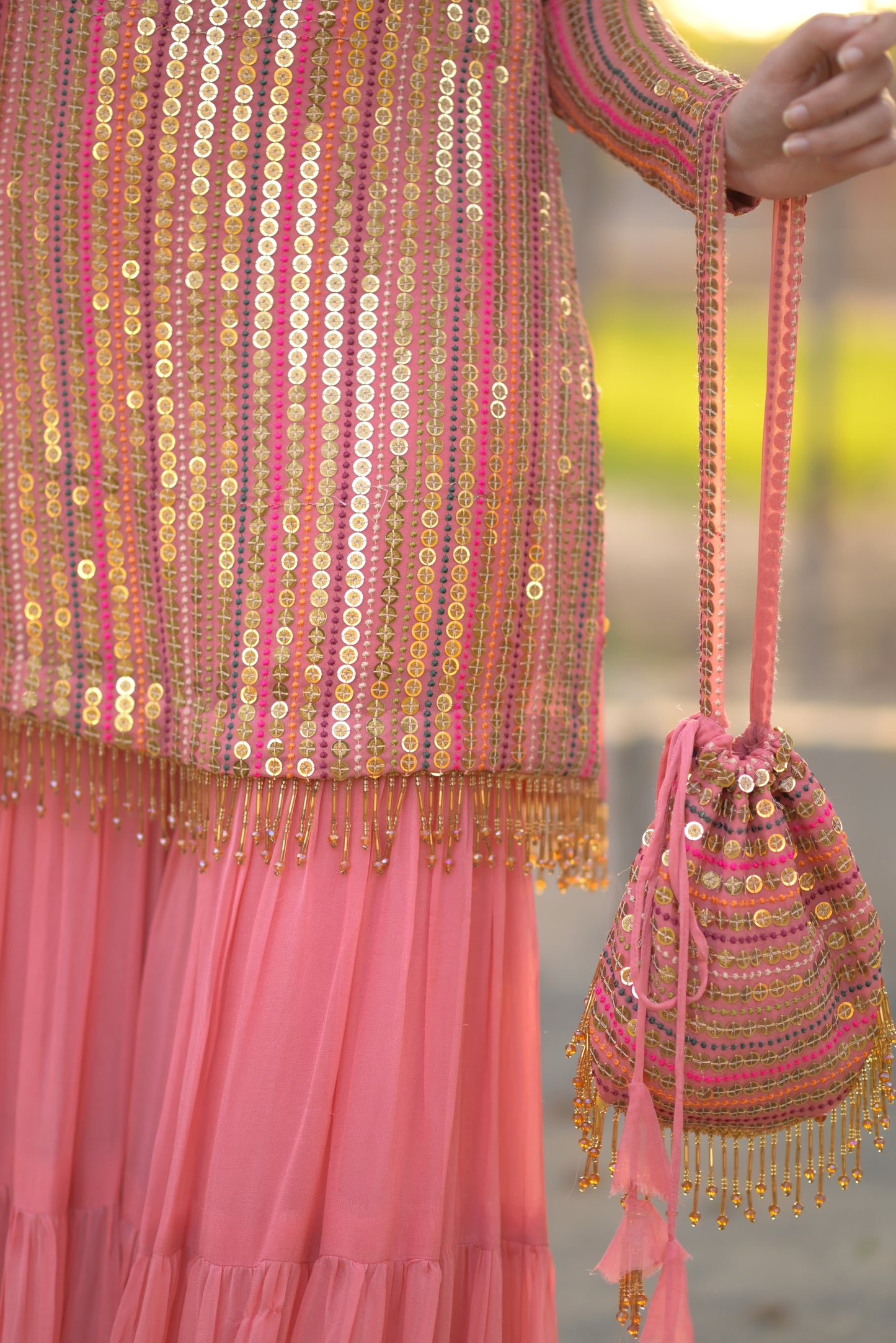 Malikajaan Peach Gharara Set 3pcs