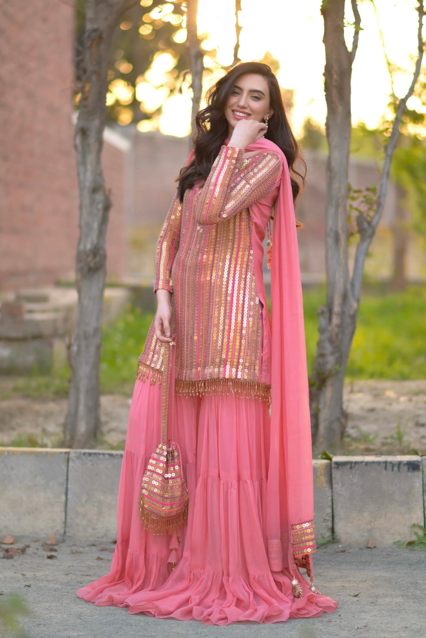 Malikajaan Peach Gharara Set 3pcs