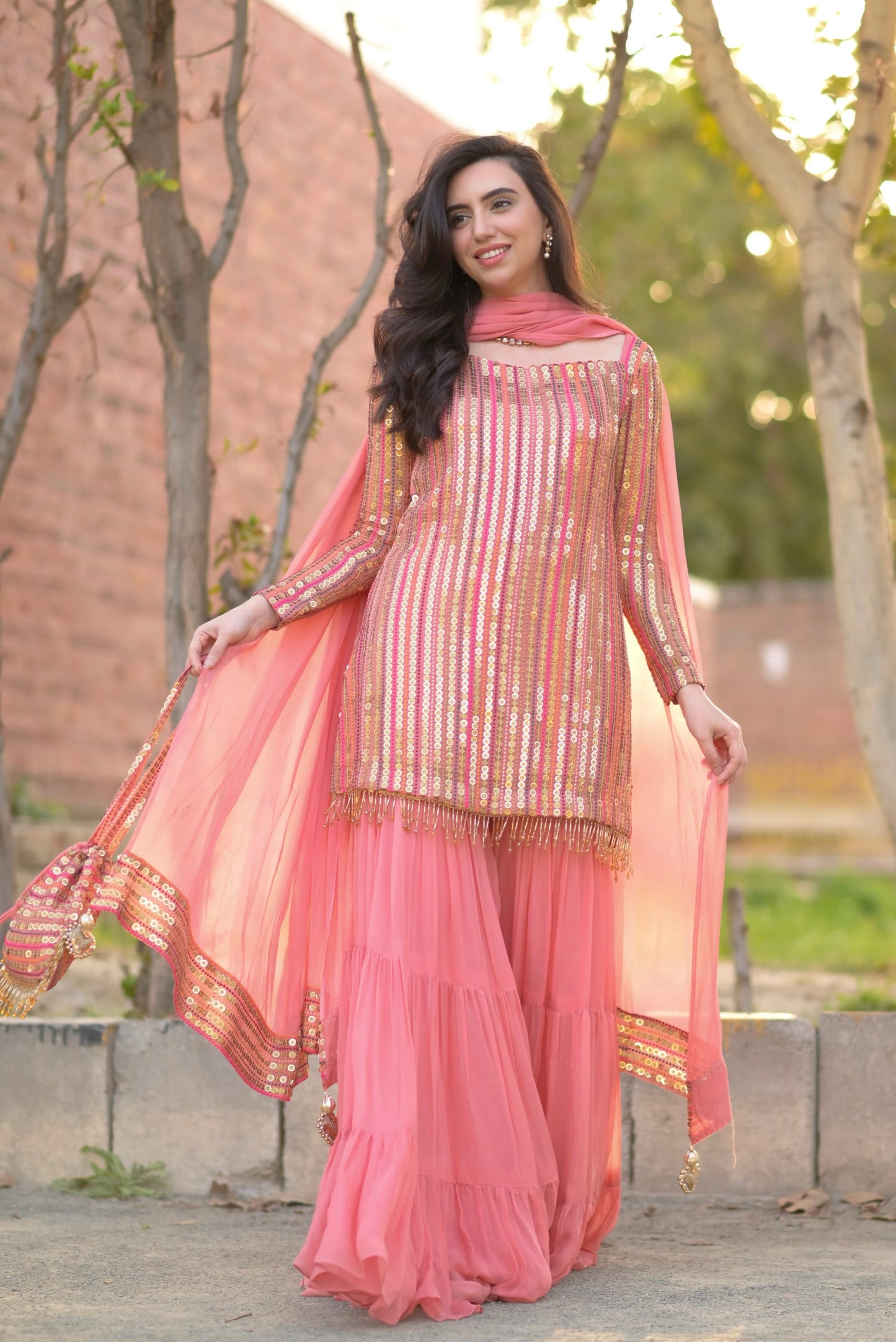 Malikajaan Peach Gharara Set 3pcs