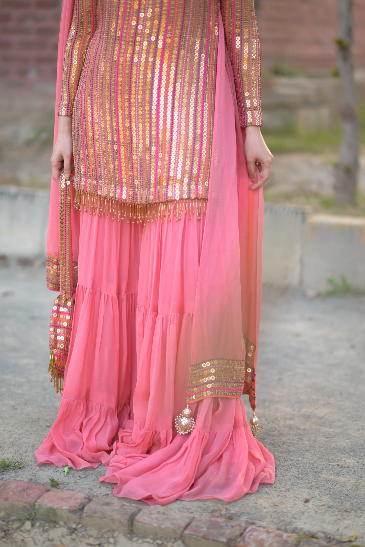 Malikajaan Peach Gharara Set 3pcs