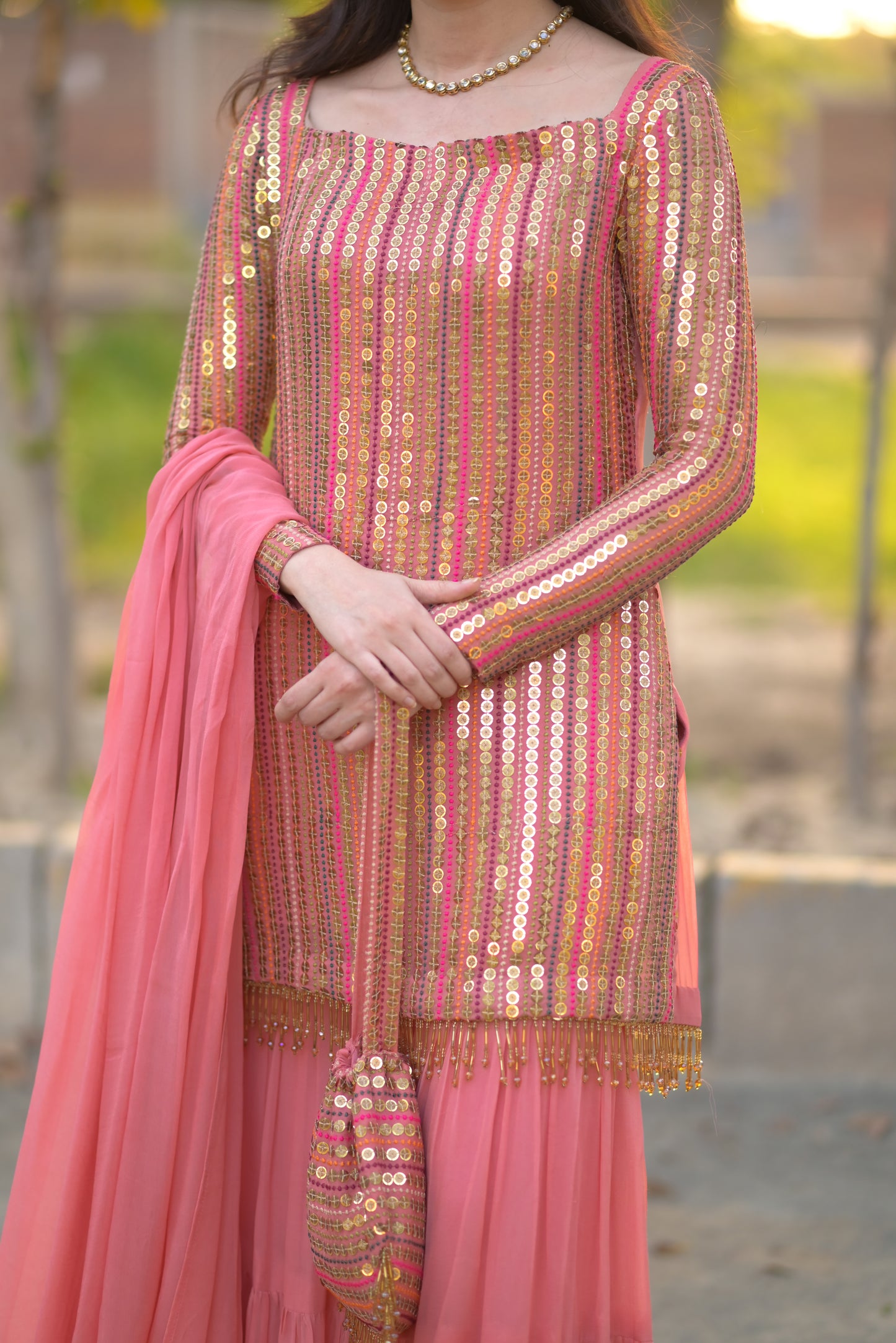 Malikajaan Peach Gharara Set 3pcs