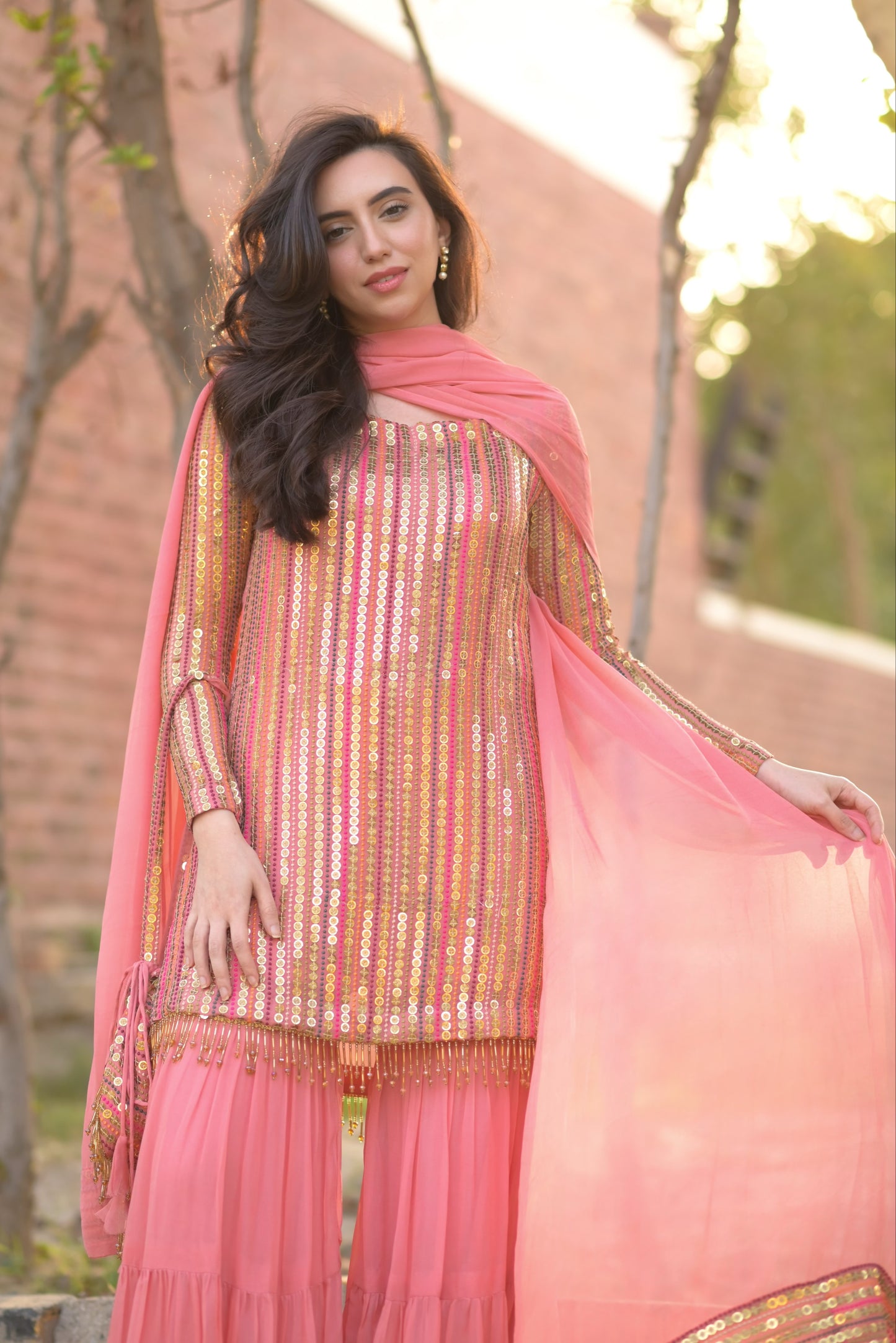 Malikajaan Peach Gharara Set 3pcs